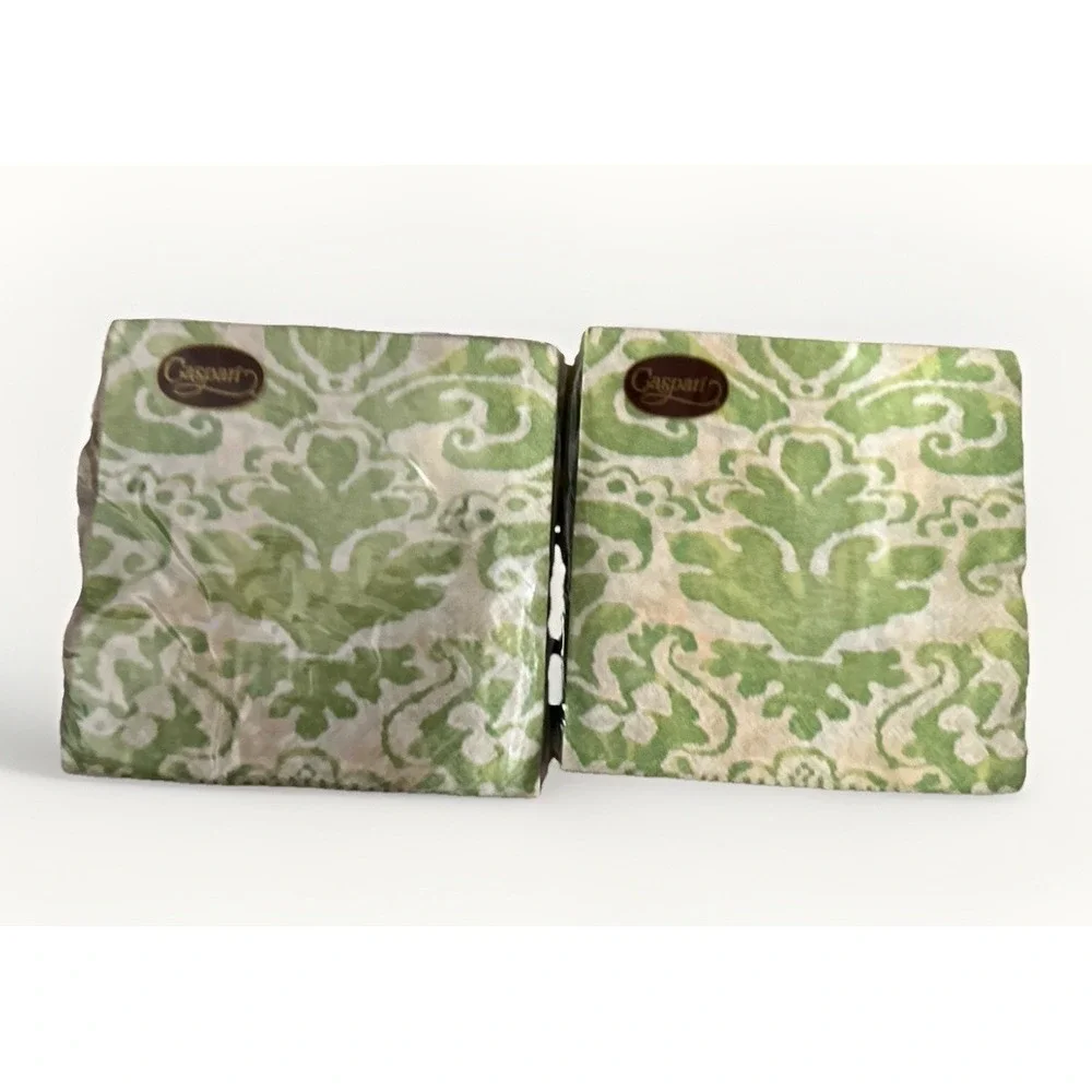 Lot Of 2  Caspari Palazzo Moss Green 3 Ply Napkins 20 Ct (40‎ Total)